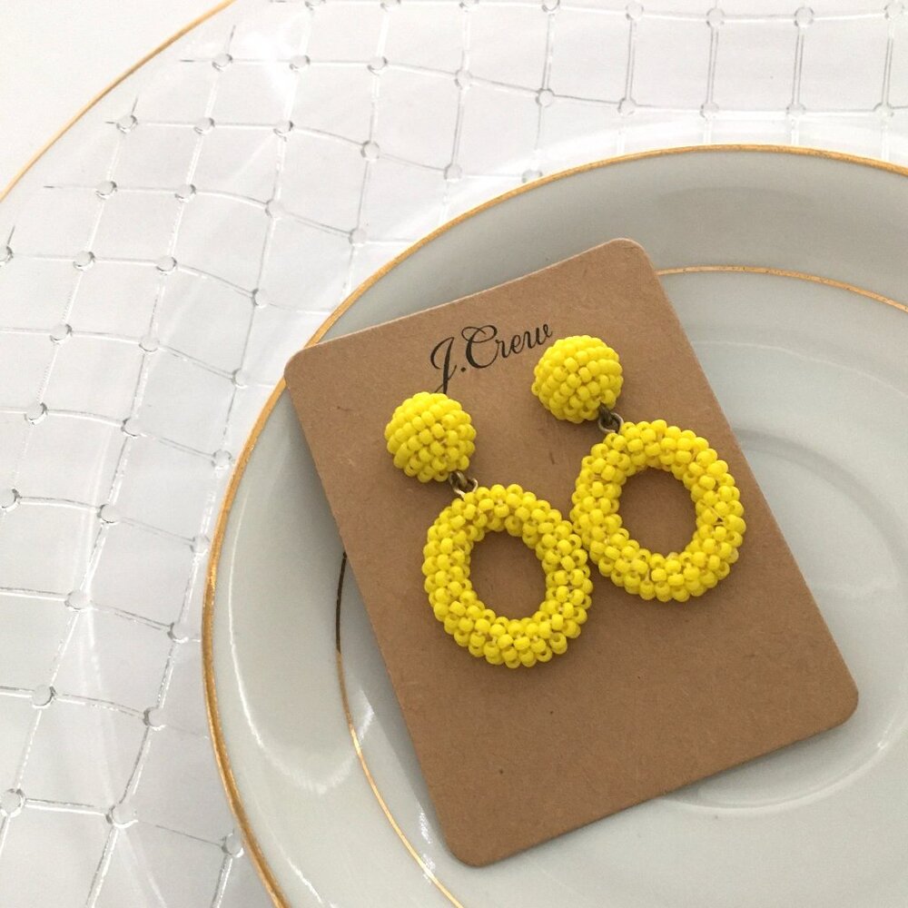 NEW! J. Crew YELLOW Bead Mini Drop Earrings - OS